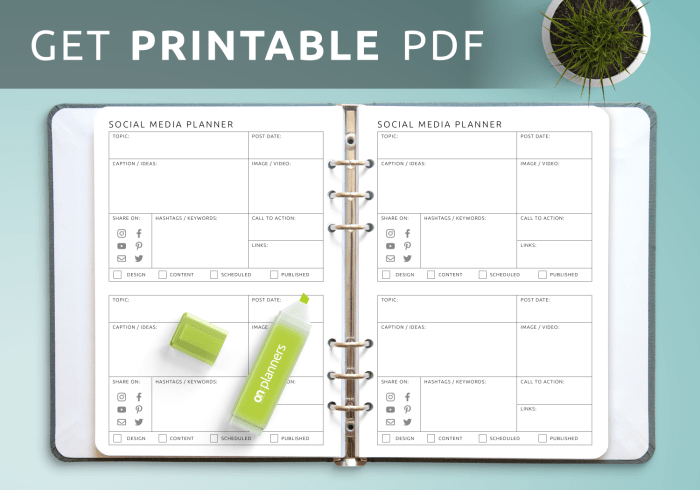 Printables planners Free social media planner